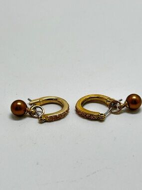 Monet, Small Gold Hoop Earrings, Crystal, Champagne Pearls, Hinged Wires